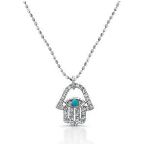   Diamond and Turquoise Hamsa Pendant (1/5cttw, JK, I2 I3), 16 Jewelry