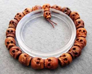 Tibetan Wood Skull Beads Buddhist Prayer Mala Bracelet  
