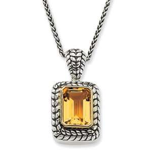  Sterling Silver w/14k Gold 7.50Citrine 18in Necklace 