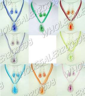 8sets Lampwork Glass Pendant Necklace+Earring Flower In  
