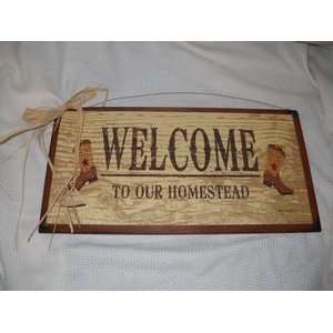  Welcome to Our Homestead Western Boot Country Sign Art 