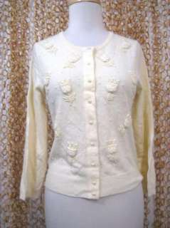   Ivory White Embellished Cashmere Blend Cardigan Sweater sz  