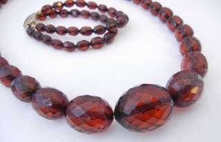 Vintage Cherry Amber Beaded Faceted Necklace & Double Strand Bracelet 
