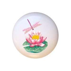  Lilypad and Purple Dragonfly Flowers Floral Drawer Pull 