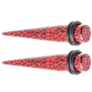  Pair of 2G Red Leopard Animal Wrap Acrylic Taper Stretcher 