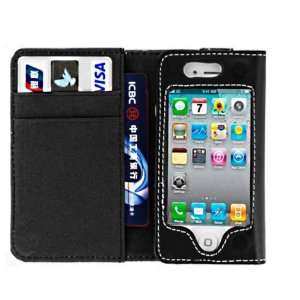  Black Leather Wallet Case for Iphone 4/4s (Spring Sale 
