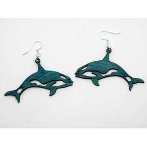  Teal Killer Whale Wooden Earring: GTJ: Jewelry