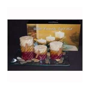  3 pc Candle Set with Glass Plate REDGL700480