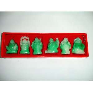  Six Jade Clear Color Lucky Happy Buddha Statues 