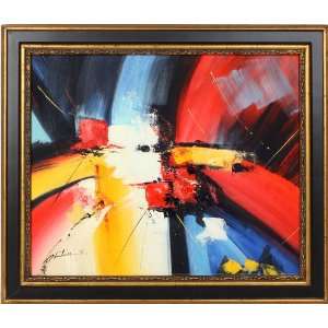 AP2024C9 Red, Blue & Yellow / Framed Hand Paint, Oil on Canvas:  