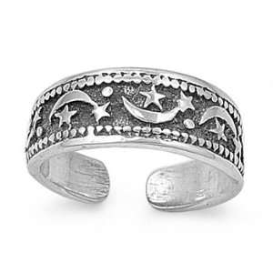  Sterling Silver Moon and Star Design Toe Ring Jewelry
