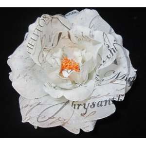  White Rose with Script Handwriting Flower Hair Clip 