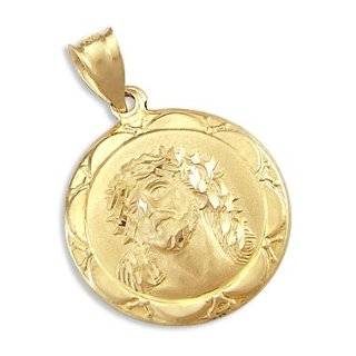 14k Yellow Gold Jesus Face Round Coin Pendant Charm: Jewelry:  