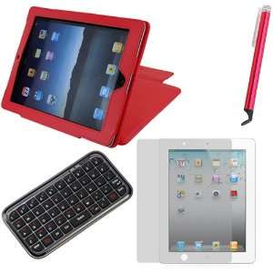 GTMax Red Leather Cover Case Folio with Built in Stand + Bluetooth HID 