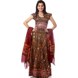 Maroon Ghagra Choli from Kutch with Embroidered Sequins and Embroidery 