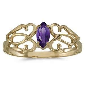  Marquise Amethyst Filigree Ring Antique Style 14k Yellow 