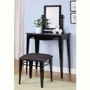    Gloss Black Vanity, Mirror and Stool Set Furniture & Decor