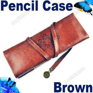 New Moon Synthetic Leather Pencil Cosmetic Case Pen Pouch Brown  