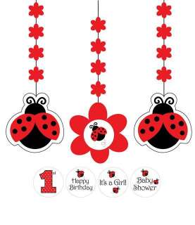 Fancy Ladybug Polka Dot Dangler Decorations x 3  Baby Shower/1st 