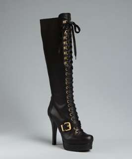 Fendi black leather lace up platform boots  