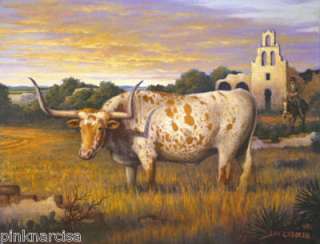 BEAUTIFUL GICLEE LONGHORN W/ HANDPAINTED TOUCHES 16X20  