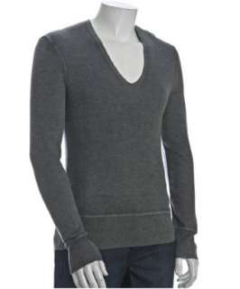 John Varvatos grey heather overdyed wool blend v neck sweater 