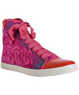 Lanvin hot pink floral canvas cap toe high top sneakers   up 