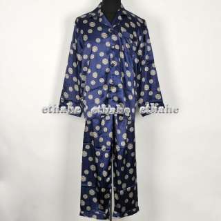 Mens Silky Pyjamas Pajamas Sleepwear Navy Sz.XL E6CH2U  