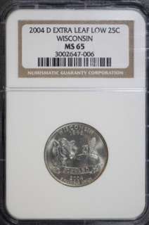 2004 D Extra Leaf Low Wisconsin State Quarter MS65 NGC  