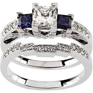  Stylish Crown Blue Sapphire Wedding Ring Set (Center stone 