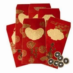  Lucky Money Red Envelopes with Coins   Set of 6: Home 