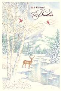 Deer Snow Trees Birds Wonderful Brother Christmas Card  