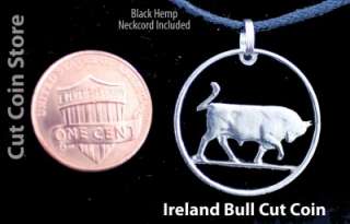 Ireland bull cut out coin Pendant Necklace Irish One Shilling Eire 