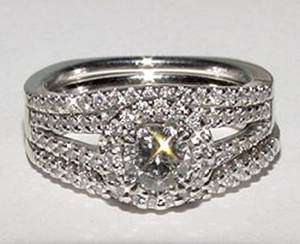 GABRIEL&Co 14KW Gold Bridal SET Ring Diamond Band Guard  