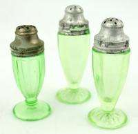 Vintage Green Depression Glass Salt Pepper Shakers Hazel Atlas Set of 