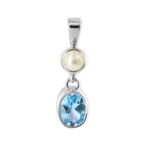  Sterling Silver Oval Swiss Blue Topaz and 6mm Round Pearl 
