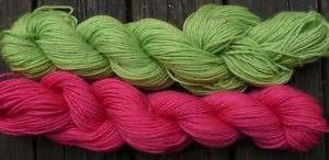 Wool sock yarn sport weight, apple green & cherry  