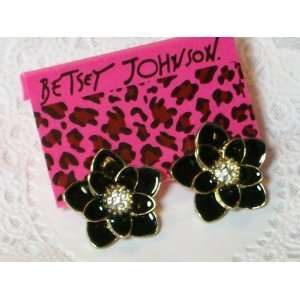 Betsey Johnson Black Dahlia Flower Studs Earrings