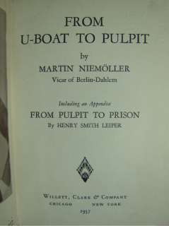 RARE1937.U Boat To Pulpit & Prison.Niemoller.Anti Nazi  