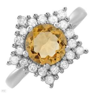  Precious Stones   Genuine Diamonds And Citrine In White Gold Size 7