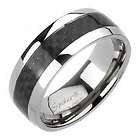   Titanium Mens Black Carbon Fiber Stripe Comfort Fit Wedding Band Ring