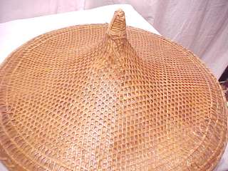 Antique Asian Bamboo Sun Hat SAMURAI Japanese 17.5  