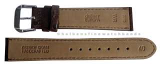 18mm Ostrich Grain Brown Leather deBeer Mens Watch Band Strap  