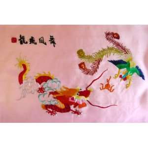  Chinese Silk Embroidery Wall Hanging Dragon Phoenix 