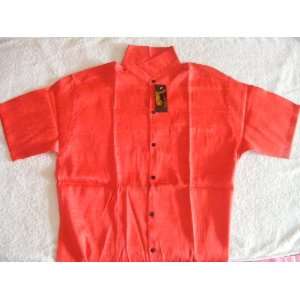 Mens Premium 100% Thai Silk Shirt  Scarlet Red Mosaic Material (SIZE 
