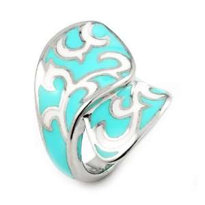 Designo Turquoise And White Overlapping Leaf Ring With Floral Vine 