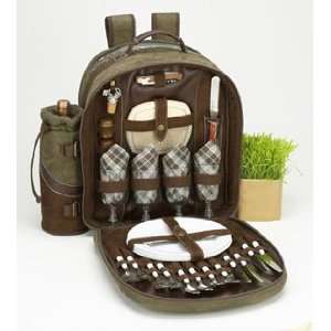  Picnic At Ascot Ivy Deluxe Backpack for 4   Olive Faux 