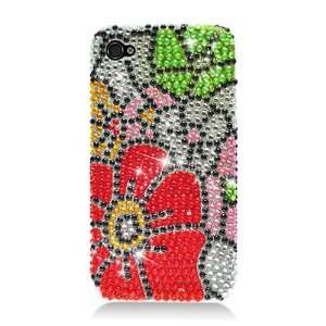  iPhone 4 Full Diamond Case Flower Green Red Hawaiian 4S/4 