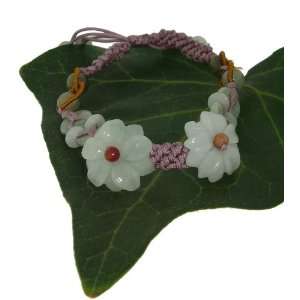 Adjustable Geniuen Jade Bracelet Made with Double Mums Flowers and 