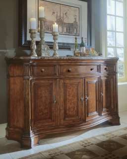 Cherry 3 Drawer Marble Top Buffet Sideboard Server  